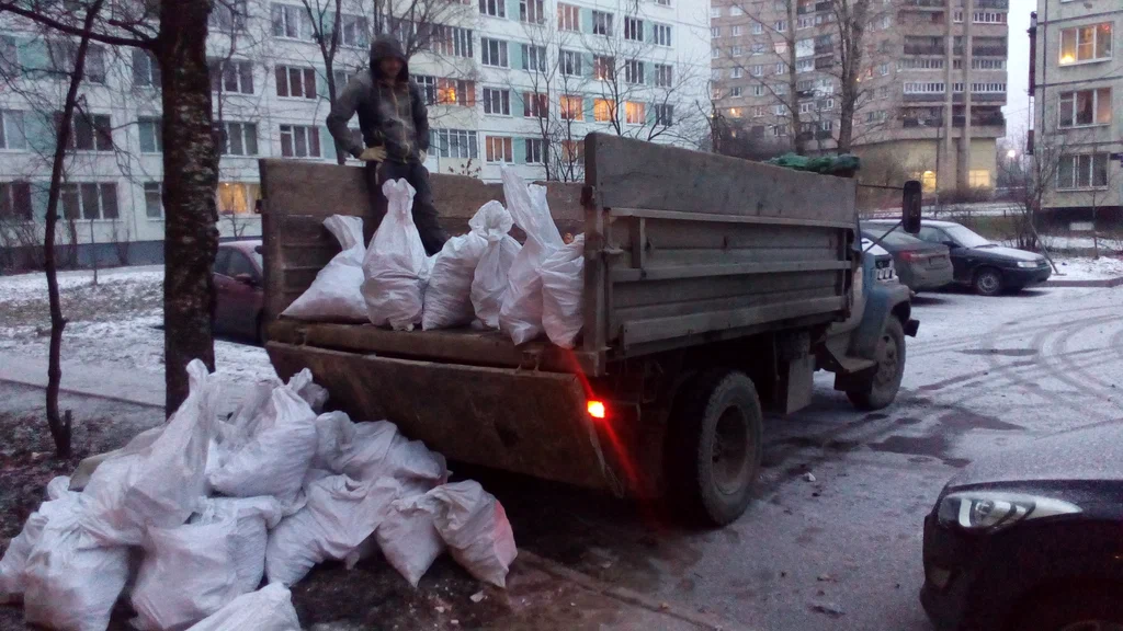 Вывоз мусора в мешках в Ельце в октябре